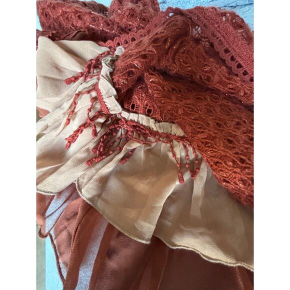 ANTHROPOLOGIE A’reve rust crochet cut out cardigan w tie front - Picture 4 of 10